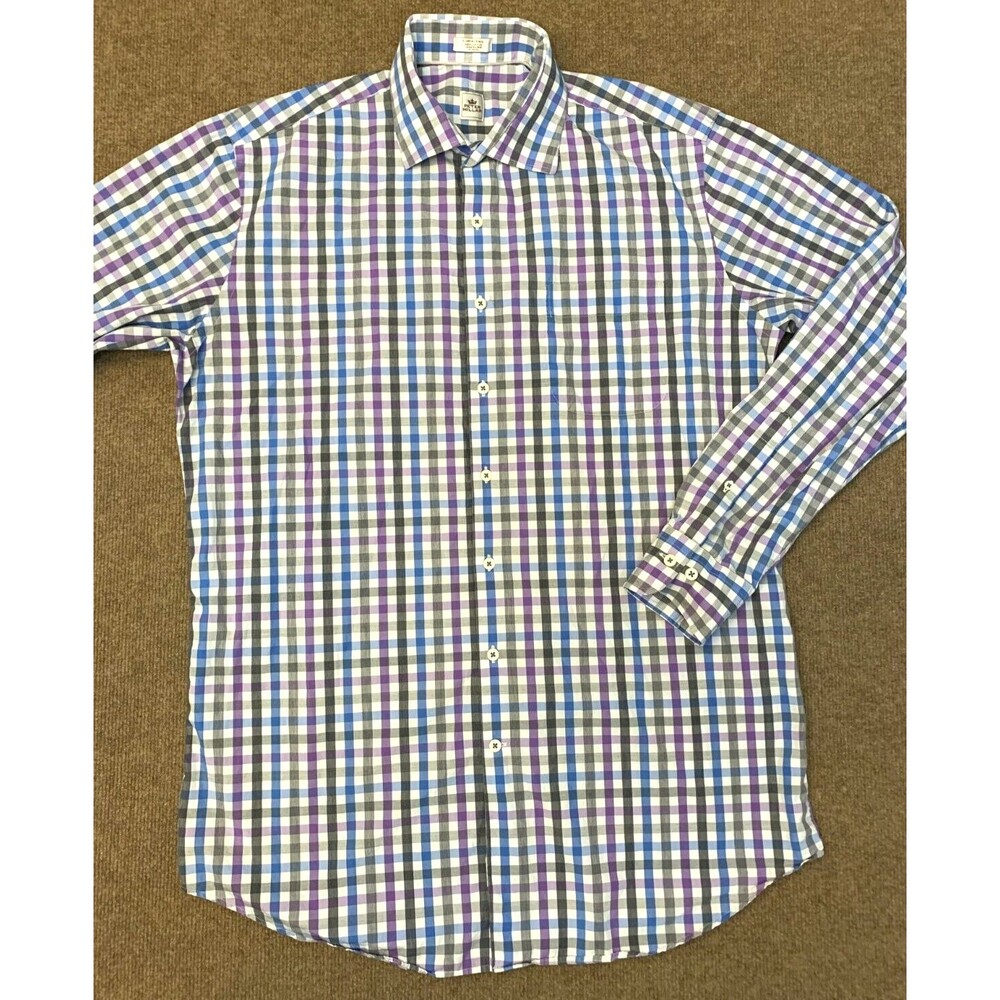 Peter Millar Shirt Mens L Plaid Gingham Long Sleeve Cotton Knit Preppy Button Up - Picture 1 of 6